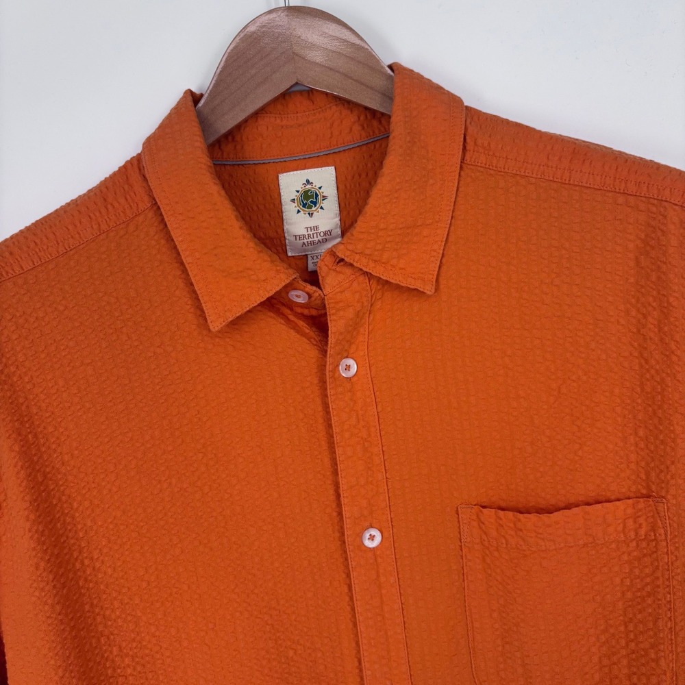 The Territory Ahead Seersucker Button Down Shirt Mens XXL Orange Cotton Casual